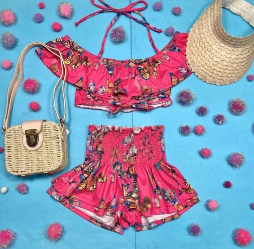 SUBMARINE SWIMWEAR Tops | Butterflies-FLY AWAY BUTTERFLY RUFFLE CROP TOP