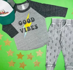 BOY ROCK CANDY Tops | Tops-GOOD VIBES LIGHTNING BOLT RAGLAN TSHIRT
