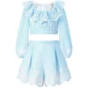 MARLO Bottoms | Tops-HARLEY EMBROIDERED STRIP TOP AND SKIRT SET