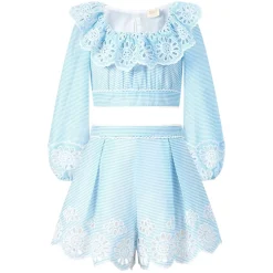 MARLO Bottoms | Tops-HARLEY EMBROIDERED STRIP TOP AND SKIRT SET