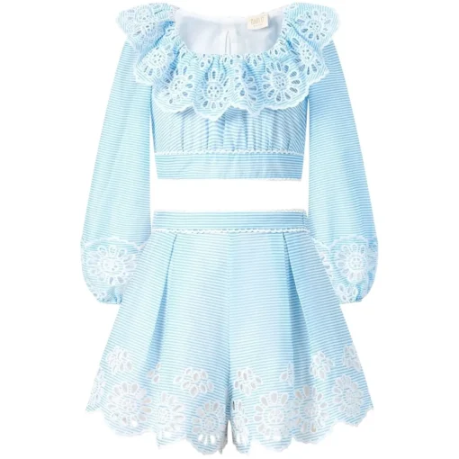 MARLO Bottoms | Tops-HARLEY EMBROIDERED STRIP TOP AND SKIRT SET