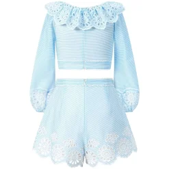 MARLO Bottoms | Tops-HARLEY EMBROIDERED STRIP TOP AND SKIRT SET