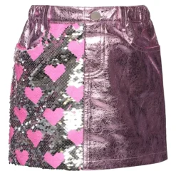 SARA SARA Bottoms | Bottoms-HEART SEQUIN METALLIC SKIRT