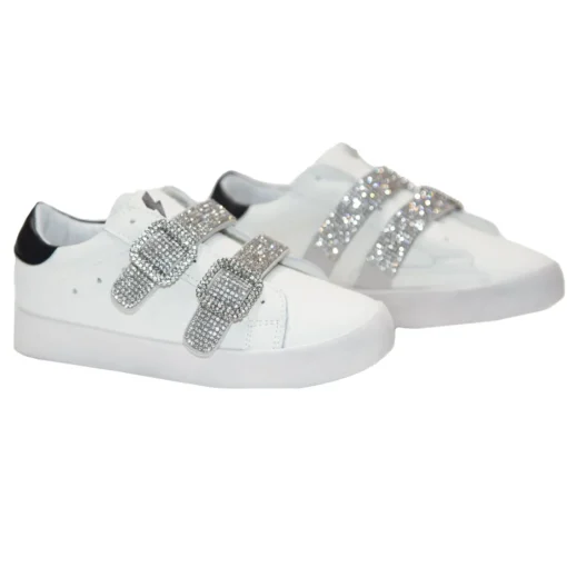 MINI DREAMERS Shoes-JACKIE CRYSTAL VELCRO BUCKLE SNEAKERS