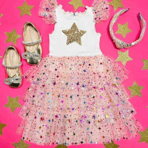PETITE HAILEY Dresses | Dresses-LEAH LAYERED METALLIC STARS TUTU DRESS