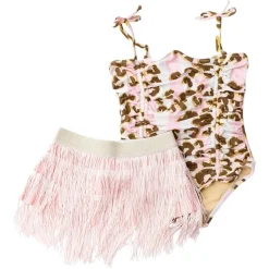 SHADE CRITTERS Swim | Leopard-LEOPARD METALLIC ONE PIECE SWIMSUIT W/ FRINGE SKIRT SET