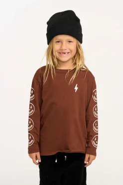 BOY CHASER KIDS Tops | Lightning Bolt-LIGHTNING SMILEY FACE LONG SLEEVE TSHIRT