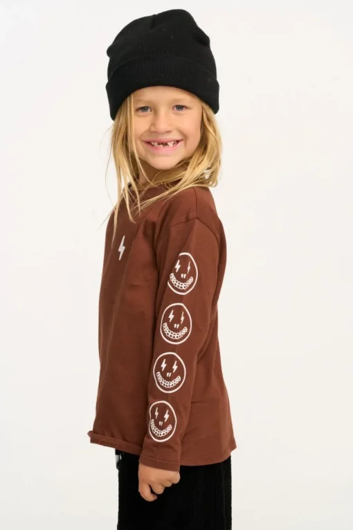BOY CHASER KIDS Tops | Lightning Bolt-LIGHTNING SMILEY FACE LONG SLEEVE TSHIRT