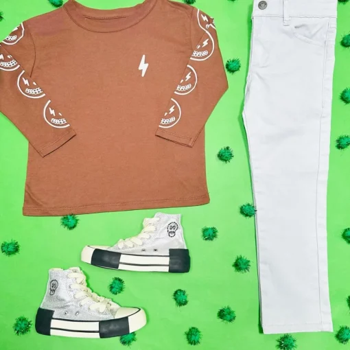 BOY CHASER KIDS Tops | Lightning Bolt-LIGHTNING SMILEY FACE LONG SLEEVE TSHIRT