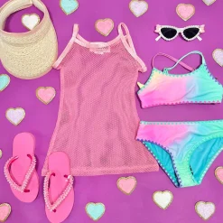 LES TOUT PETITS Swim | Dresses-MESH COVER UP DRESS W/ METALLIC TRIM