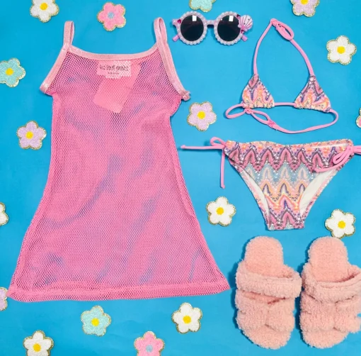 LES TOUT PETITS Swim | Dresses-MESH COVER UP DRESS W/ METALLIC TRIM