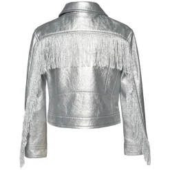 SARA SARA Outerwear | Outerwear-METALLIC FRINGE SEQUIN JACKET