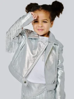 SARA SARA Outerwear | Outerwear-METALLIC FRINGE SEQUIN JACKET