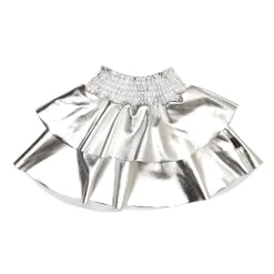 T2LOVE Bottoms-METALLIC PLEATHER TIERED SKIRT