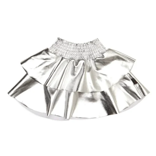 T2LOVE Bottoms-METALLIC PLEATHER TIERED SKIRT