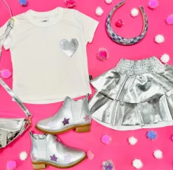 T2LOVE Bottoms-METALLIC PLEATHER TIERED SKIRT