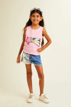 MINI DREAMERS Bottoms | Denim On Denim-MIA SEQUIN DENIM SHORTS