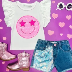 MINI DREAMERS Bottoms | Denim On Denim-MIA SEQUIN DENIM SHORTS
