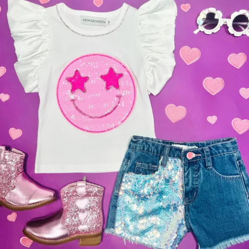 MINI DREAMERS Bottoms | Denim On Denim-MIA SEQUIN DENIM SHORTS