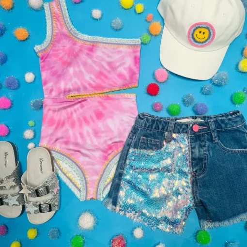 MINI DREAMERS Bottoms | Denim On Denim-MIA SEQUIN DENIM SHORTS