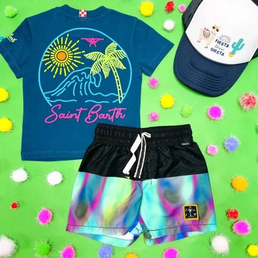 BOY MUNSTER KIDS Swim | Neon-MINT CLOUD TIE DYE SWIM TRUNKS