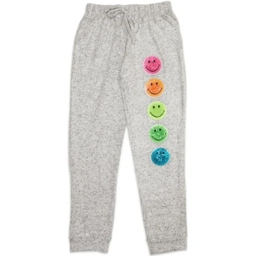 MALIBU SUGAR Bottoms | Neon-NEON SEQUIN SMILEY FACE HACCHI SWEATPANTS