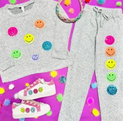MALIBU SUGAR Bottoms | Neon-NEON SEQUIN SMILEY FACE HACCHI SWEATPANTS