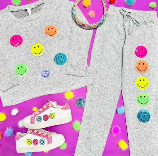 MALIBU SUGAR Bottoms | Neon-NEON SEQUIN SMILEY FACE HACCHI SWEATPANTS