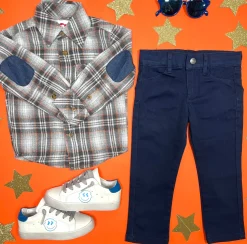 BOY APPAMAN Tops-PLAID FLANNEL BUTTON DOWN TOP