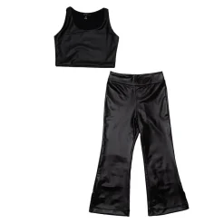 FLOWERS BY ZOE Bottoms | Tops-PLEATHER TANK TOP AND FLARE PLEATHER PANTS SET