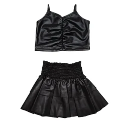 FLOWERS BY ZOE Bottoms | Tops-PLEATHER TANK TOP AND RUFFLE SKIRT SET