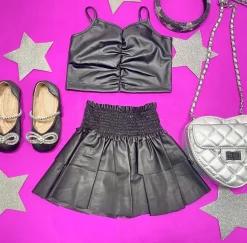 FLOWERS BY ZOE Bottoms | Tops-PLEATHER TANK TOP AND RUFFLE SKIRT SET
