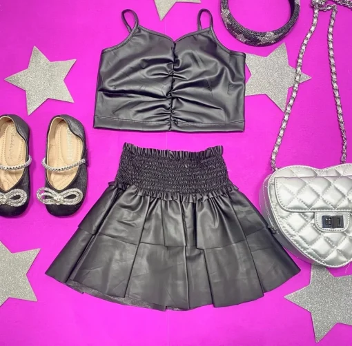 FLOWERS BY ZOE Bottoms | Tops-PLEATHER TANK TOP AND RUFFLE SKIRT SET