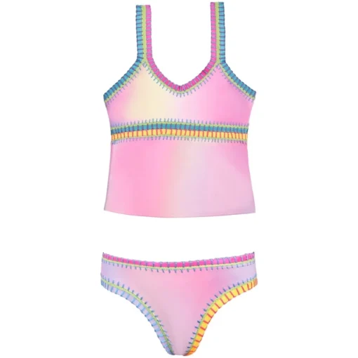 PQ KIDS Swim-RAINBOW EMBROIDERED TIE DYE TWO PIECE TANKINI