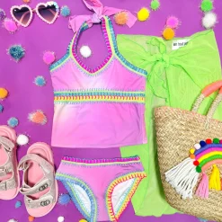 PQ KIDS Swim-RAINBOW EMBROIDERED TIE DYE TWO PIECE TANKINI
