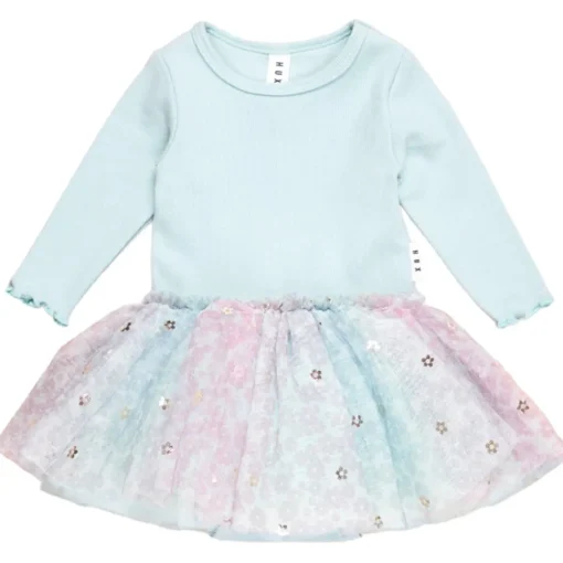 HUXBABY Dresses | Rainbow-RAINBOW FLOWER RIB LONG SLEEVE BALLET DRESS