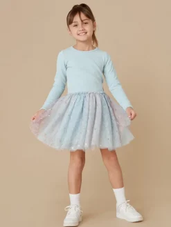 HUXBABY Dresses | Rainbow-RAINBOW FLOWER RIB LONG SLEEVE BALLET DRESS