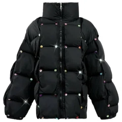 LOLA AND THE BOYS Outerwear-RAINBOW GEM GUILTED PUFFER JACKET