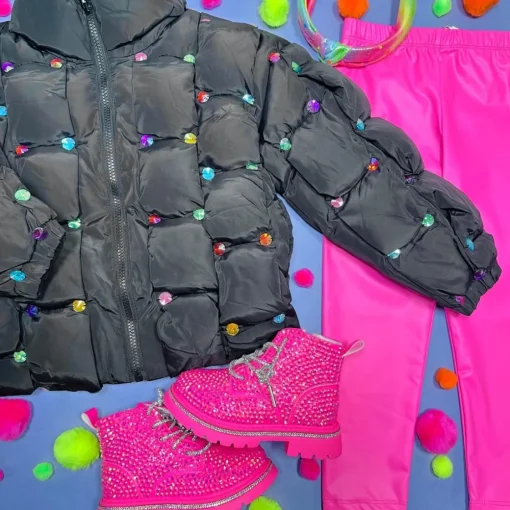 LOLA AND THE BOYS Outerwear-RAINBOW GEM GUILTED PUFFER JACKET