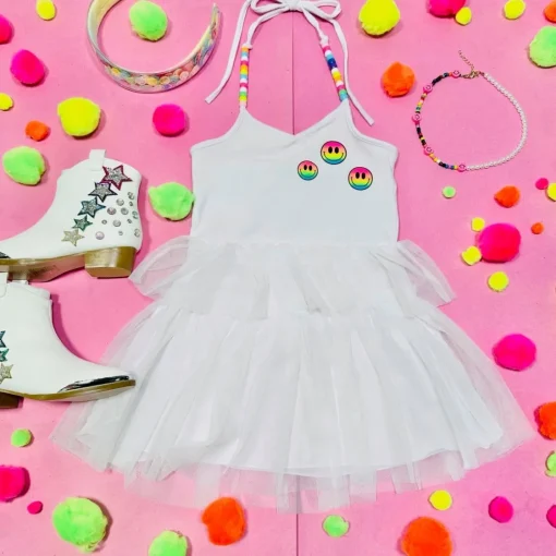 FLOWERS BY ZOE Dresses | Neon-RAINBOW SMILEY TUTU DRESS W/ BEADS