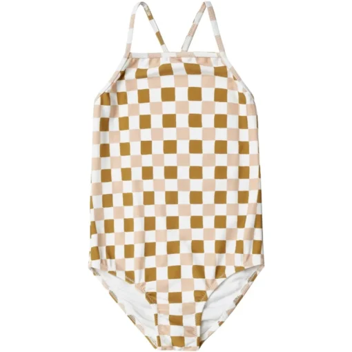 RYLEE + CRU Swim | Swim-RETRO CHECK SKY ONE PIECE RUFFLE SWIMSUIT