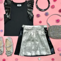 MIA NEW YORK Bottoms-SCHOOLGIRL PLEATED METALLIC SKIRT