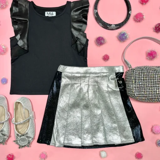 MIA NEW YORK Bottoms-SCHOOLGIRL PLEATED METALLIC SKIRT