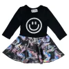 DORI CREATIONS Dresses | All Things Smiley Face-SMILEY FACE HOLOGRAPHIC MARBLE RUFFLE LONG SLEEVE DRESS