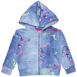 TEREZ Outerwear | Denim On Denim-SPLATTER DENIM ZIP UP HOODIE