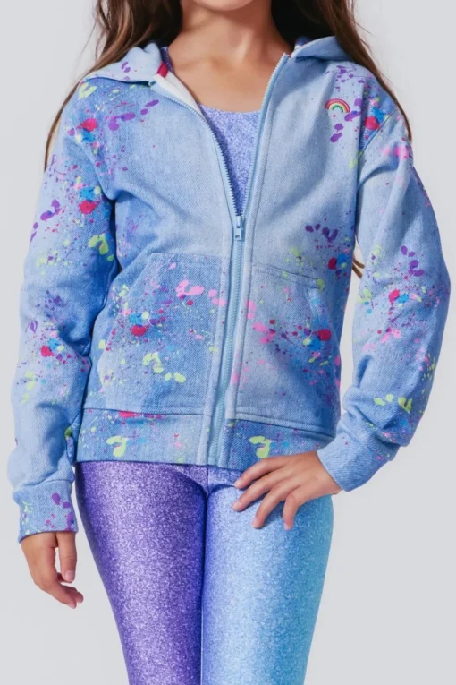 TEREZ Outerwear | Denim On Denim-SPLATTER DENIM ZIP UP HOODIE