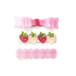 LILIES u0026 ROSES Clips / Headbands-STRAWBERRIES + CHECKERED ALLIGATOR CLIPS (SET OF 3)