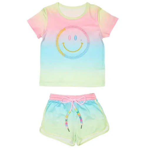 MINI DREAMERS Tops | Bottoms-SUNSET SMILEY OMBRÉ TOP AND SHORTS SET