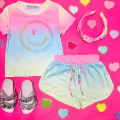MINI DREAMERS Tops | Bottoms-SUNSET SMILEY OMBRÉ TOP AND SHORTS SET