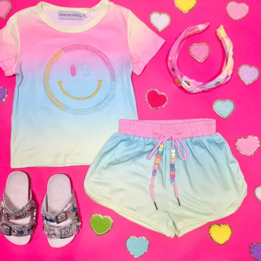 MINI DREAMERS Tops | Bottoms-SUNSET SMILEY OMBRÉ TOP AND SHORTS SET